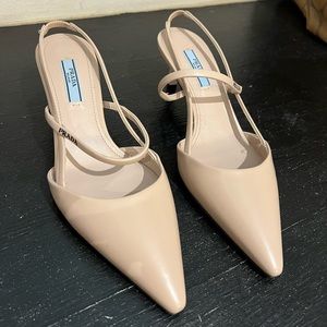 Prada Beige Pointed Toe Slingback Heels
